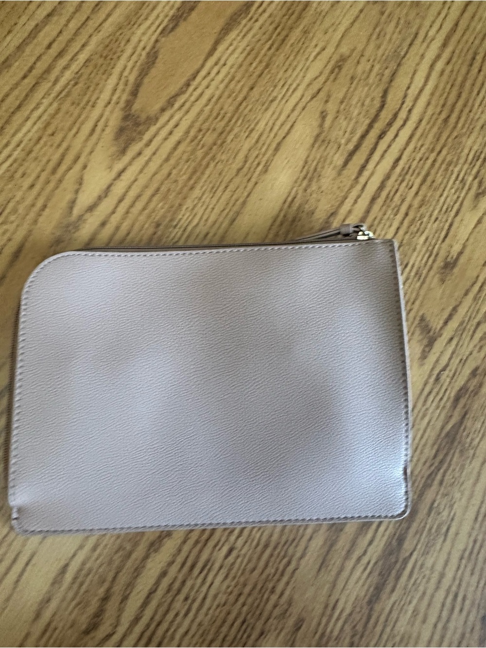 Neutral Beige Leather Zip Pouch